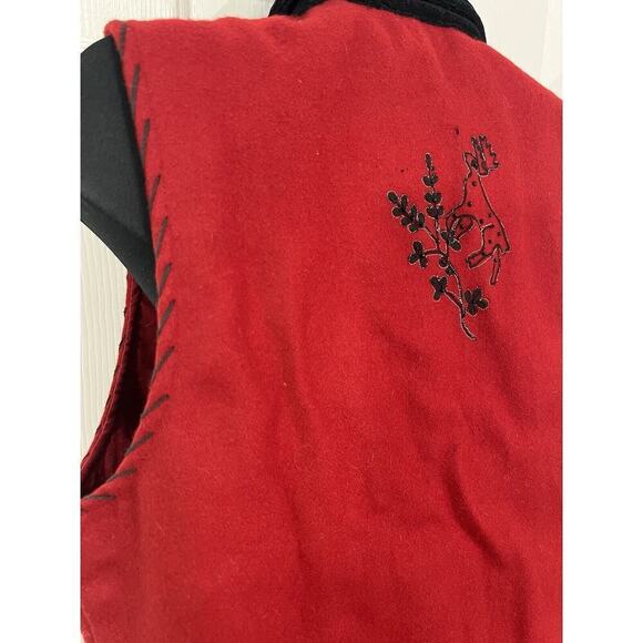 Vintage Life Style Classic Vest Red Embroidered Reindeer Button Wool Christmas - Picture 11 of 11